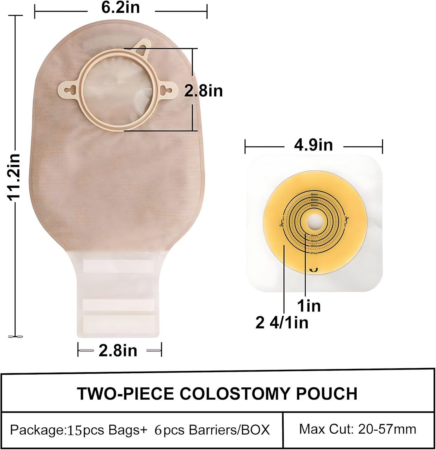 TERUMED 2370 Two-Piece Colostomy Bag (70MM) with 3370 Flat Baseplate for Colostomy | Ileostomy (70MM)
